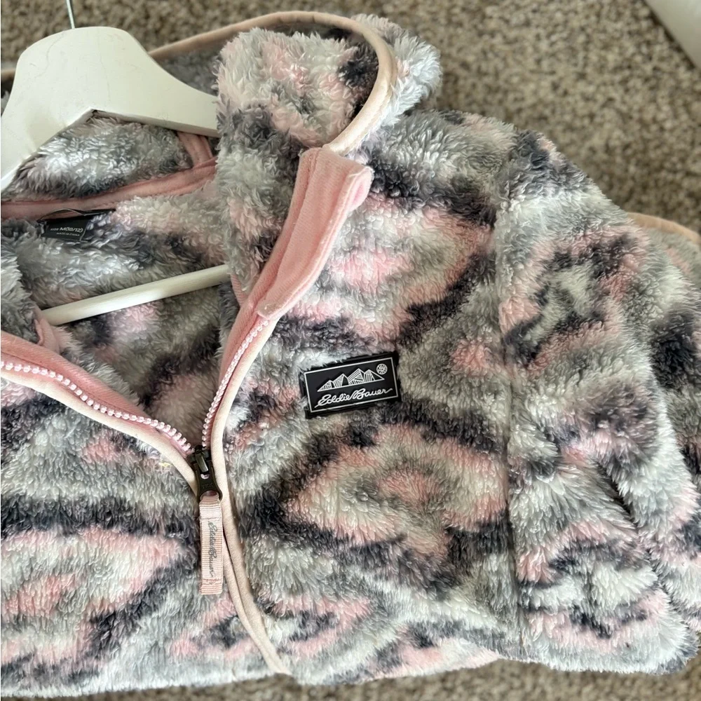 Eddie Bauer Kids' Fuzzy Gray and Pink Hoodie M